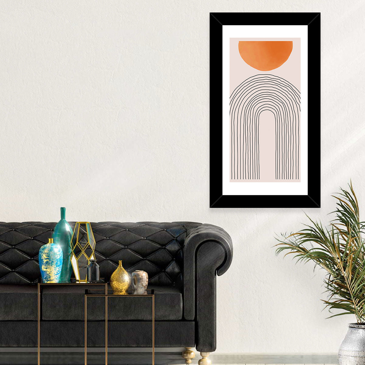 Geometric Sunset Arch Wall Art in a room, portrait