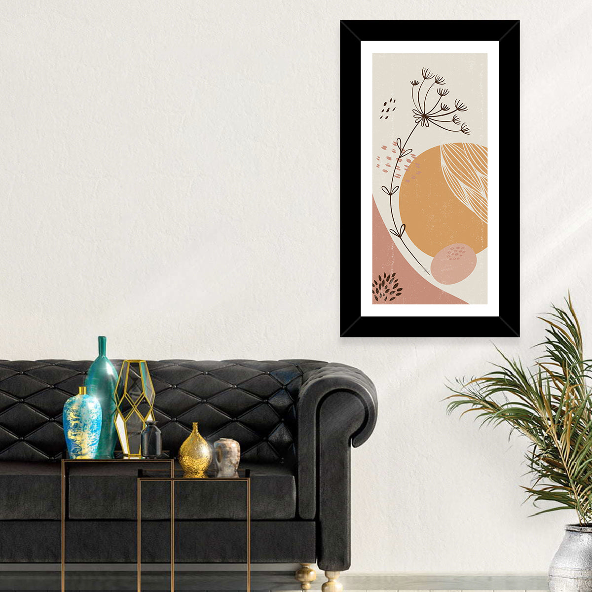 Terracotta Wildflower Abstract Wall Art in a room, portrait
