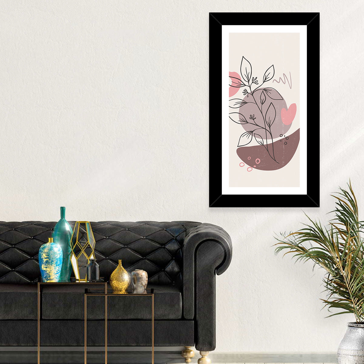 Mauve Botanical Line Wall Art in a room, portrait