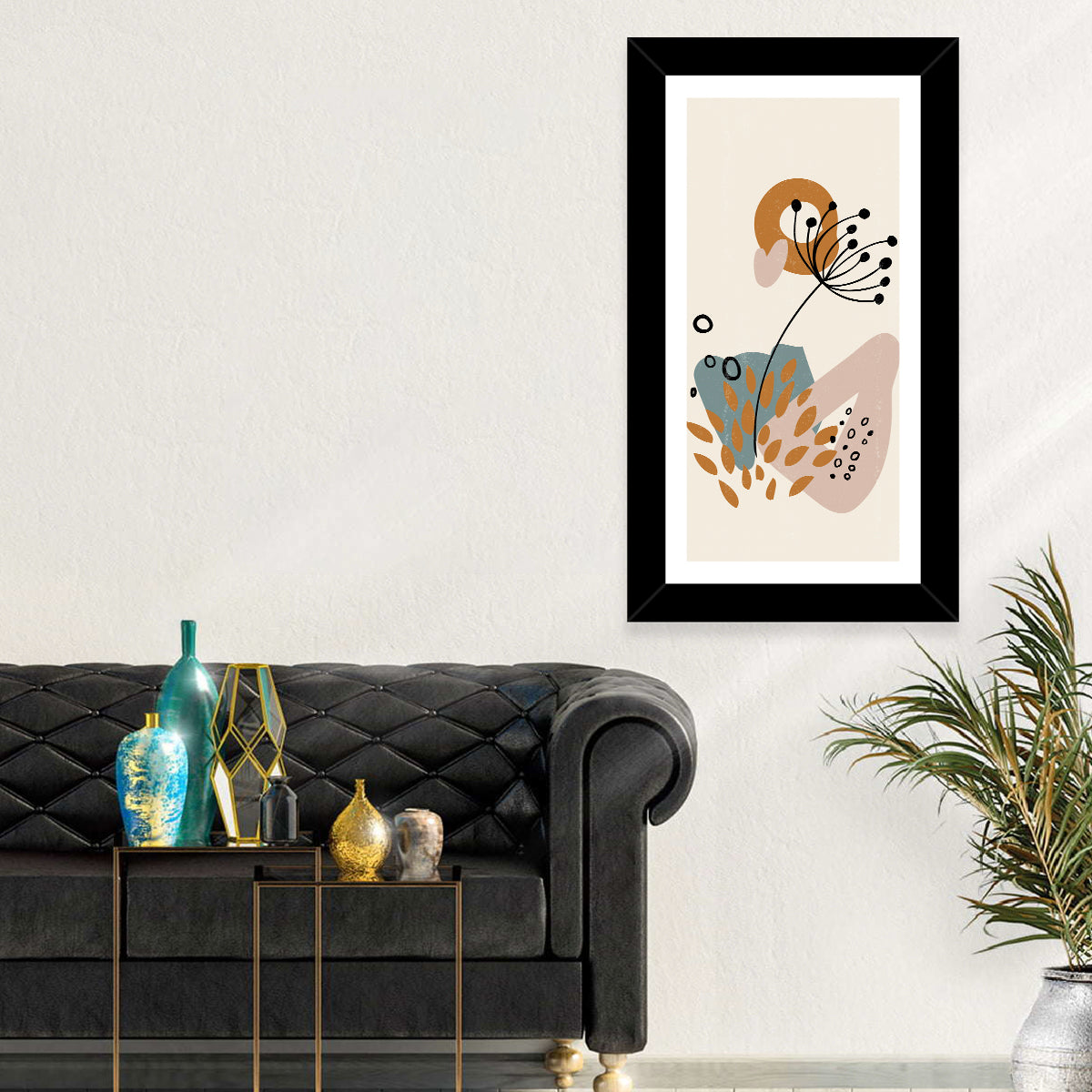Minimalist Botanical Line Flower Wall Art in a room, portrait