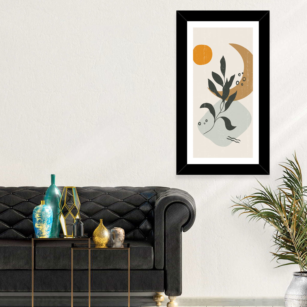 Leafy Branch with Sun and Moon Wall Art