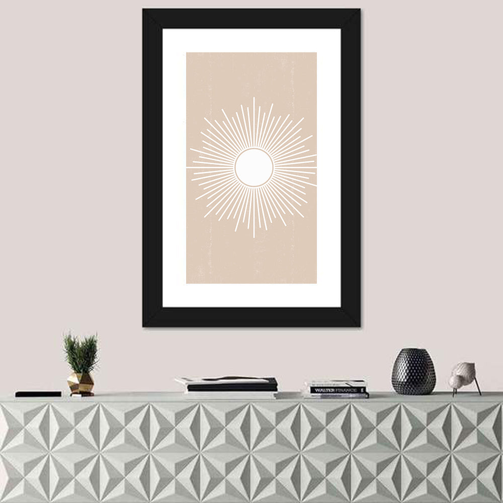 Beige Sunburst Abstract Wall Art in a room, portrait