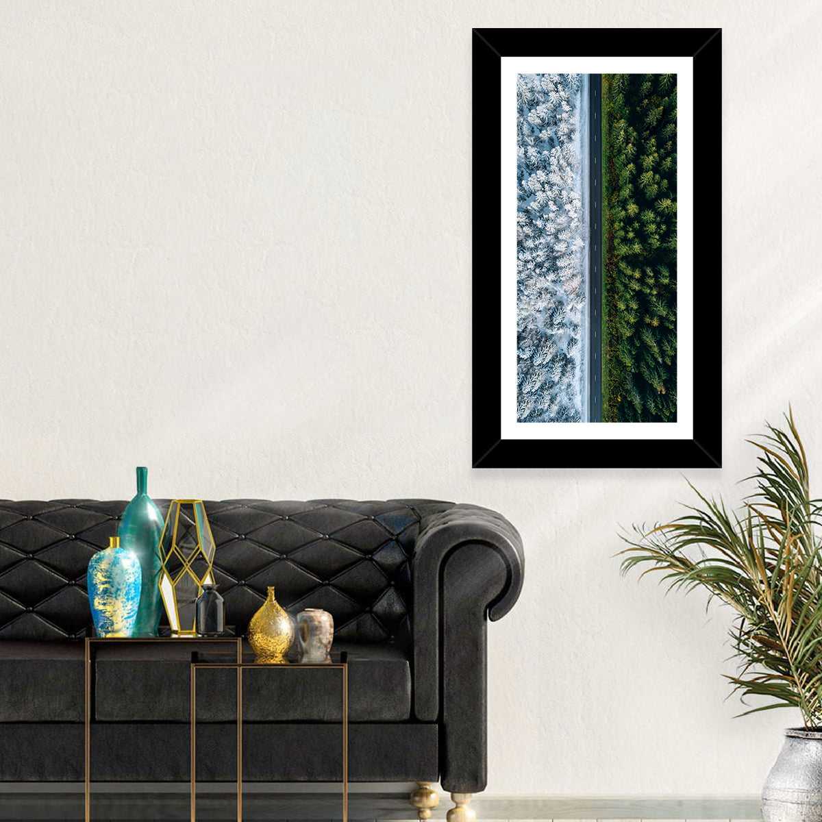 Summer and Winter Forests Wall Art in a room, portrait