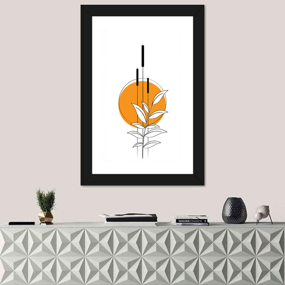 Cattails and Sun Illustration Wall Art in a room, portrait