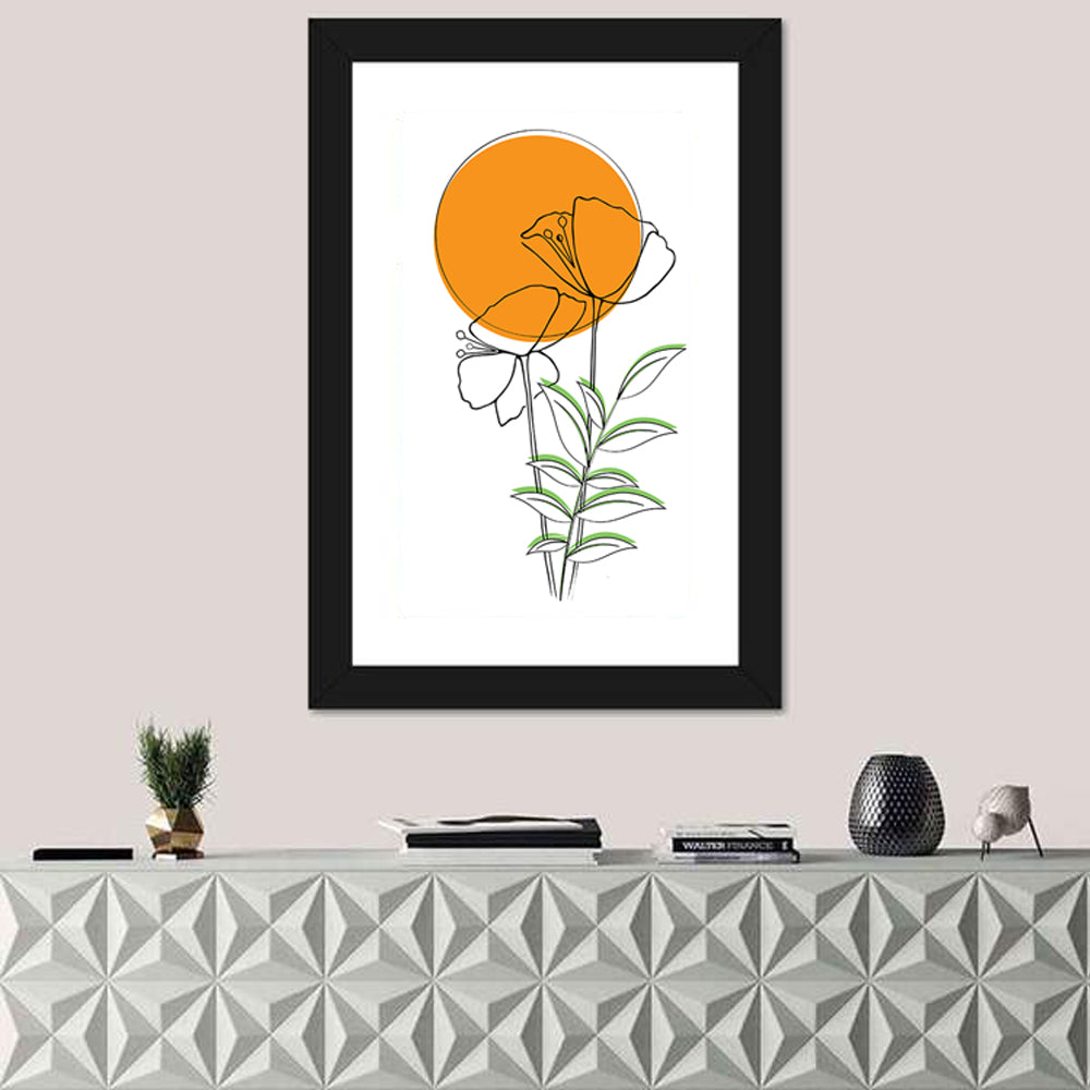 Orange Circle Floral Line Wall Art