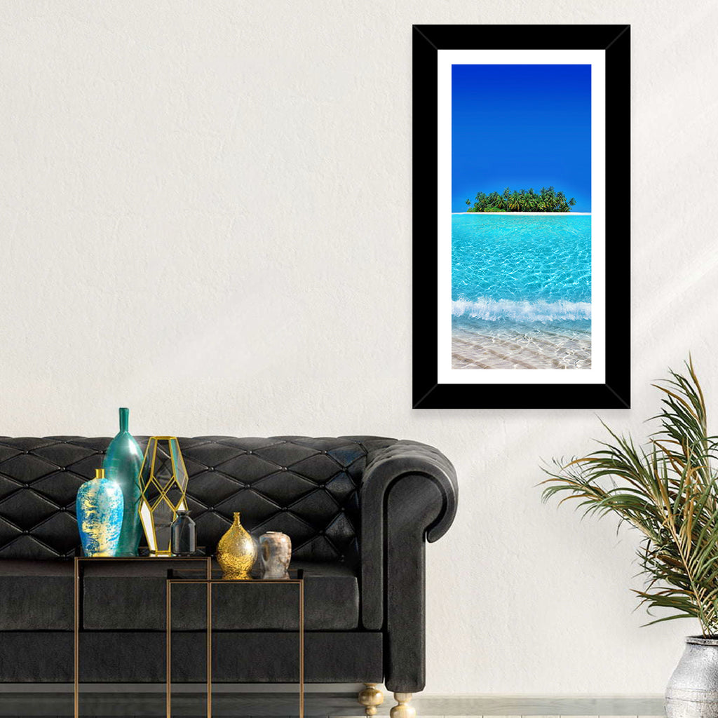 Turquoise Atoll Sandbar with Palm Trees Wall Art