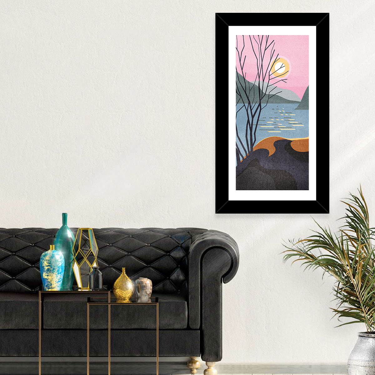Sunset Over Lake with Bare Tree Wall Art