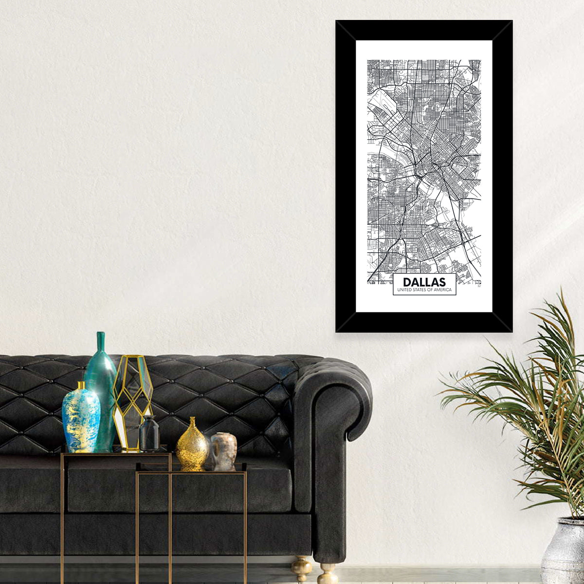 Dallas City Map with Coordinates Wall Art in a room, portrait