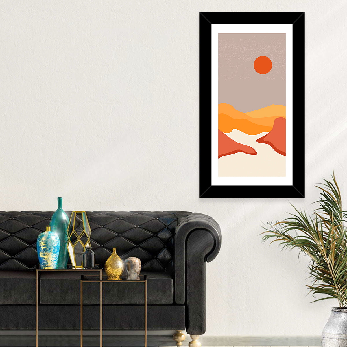 Desert Sunset Mountain Landscape Wall Art in a room, portrait