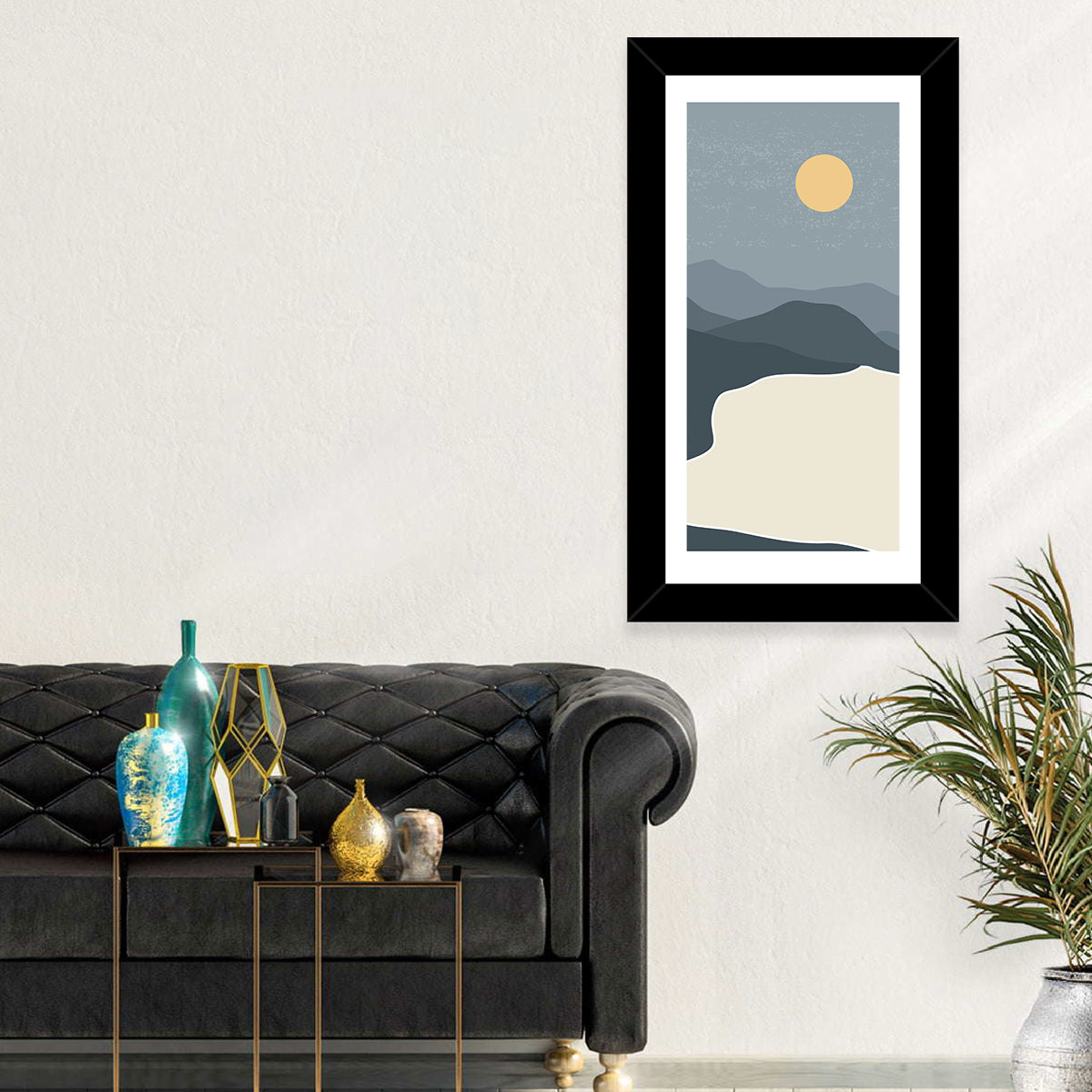 Sandy Mountains at Dusk Wall Art in a room, portrait