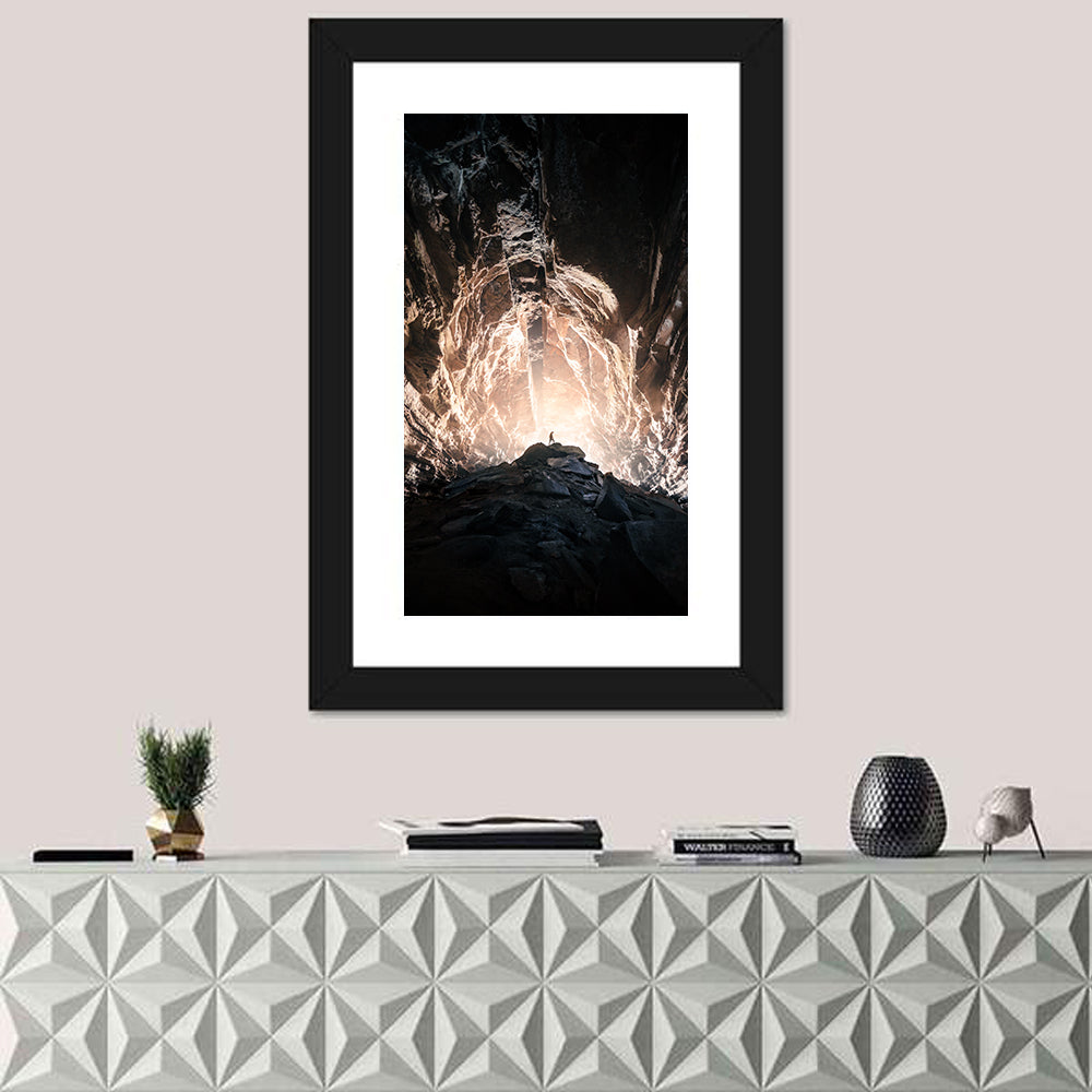 Secret Cave Silhouette Wall Art in a room, portrait