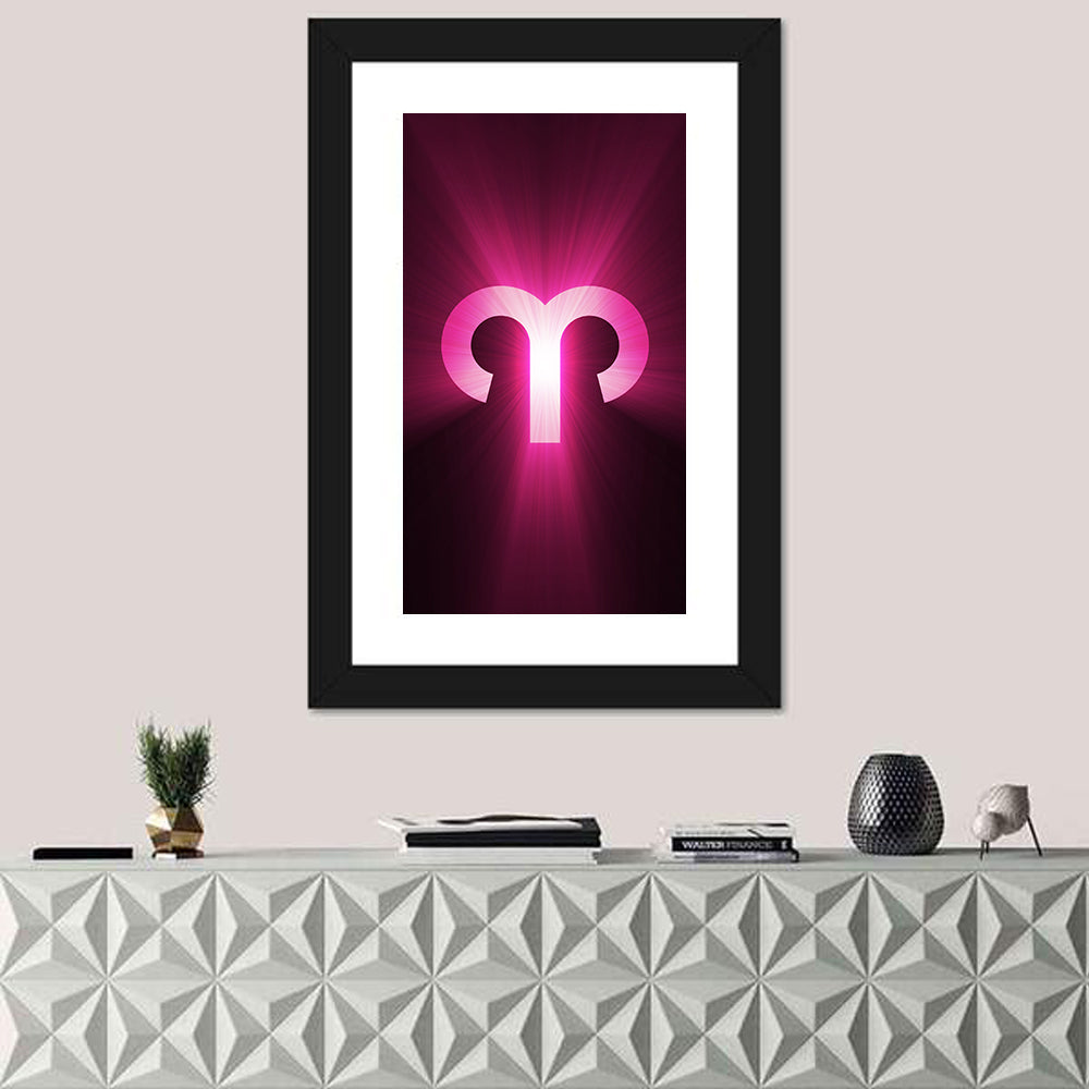 Radiant Aries Zodiac Emblem Wall Art in a room, portrait