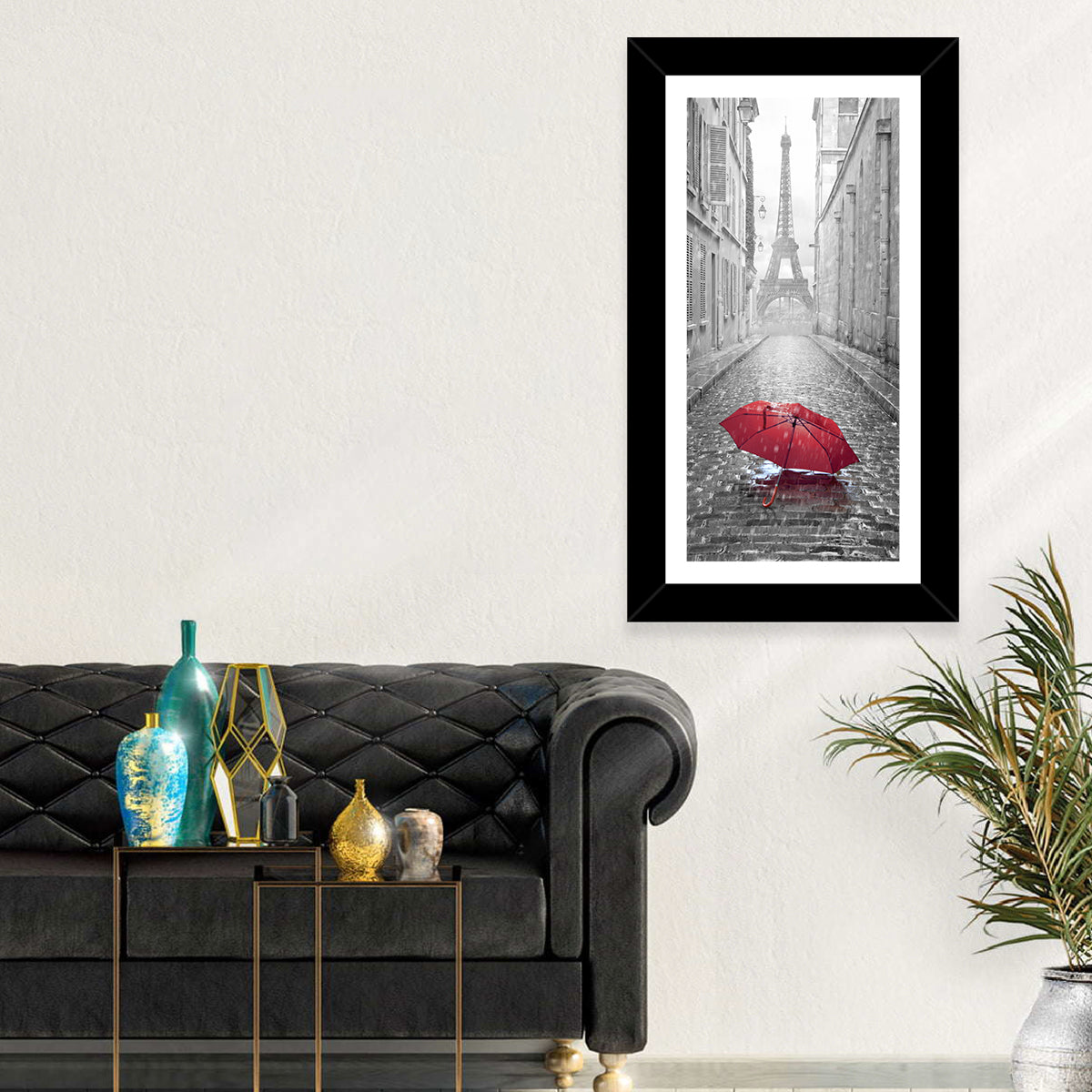 Eiffel Tower on Rainy Street Wall Art
