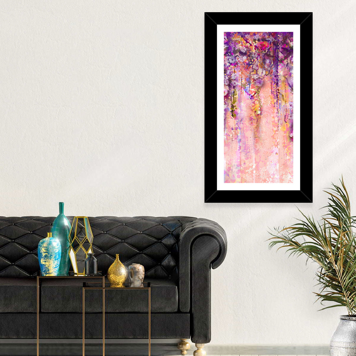 Cascading Wisteria Vines Wall Art in a room, portrait