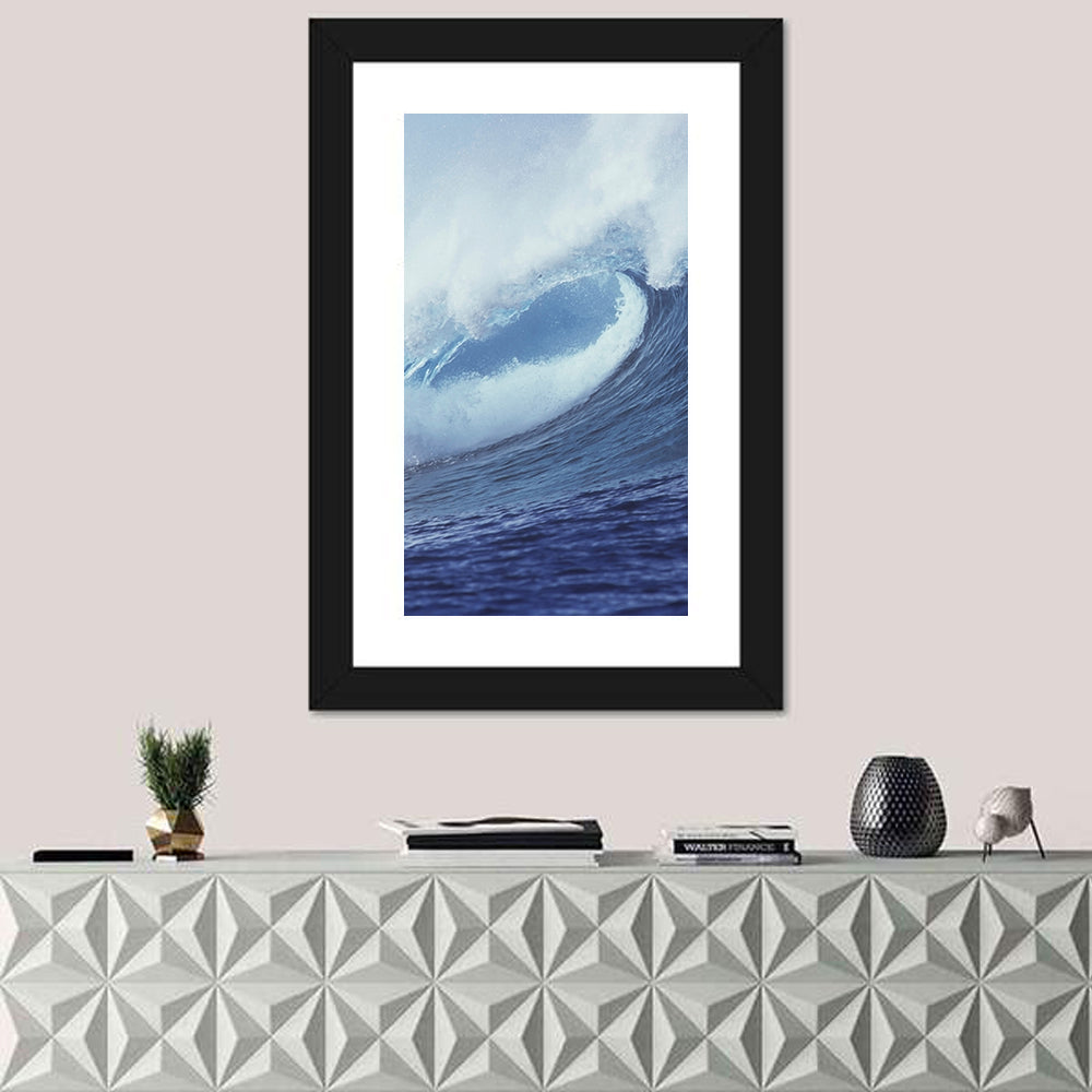 Powerful Breaking Wave Wall Art in a room, portrait