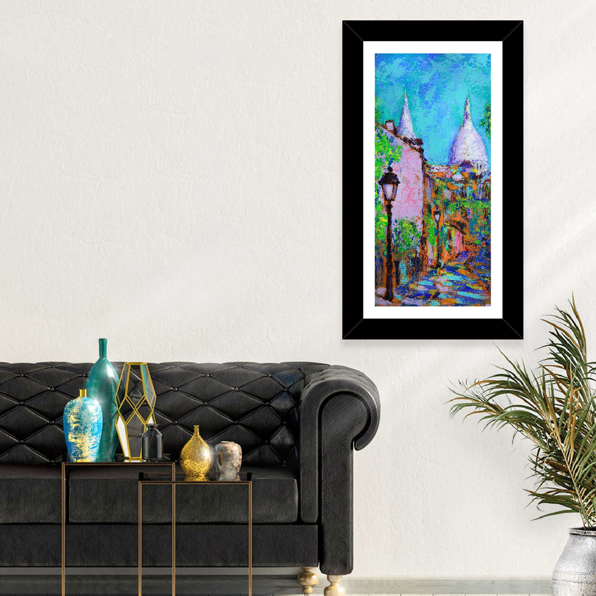 Montmartre Street with Sacre Coeur Dome Wall Art in a room, portrait