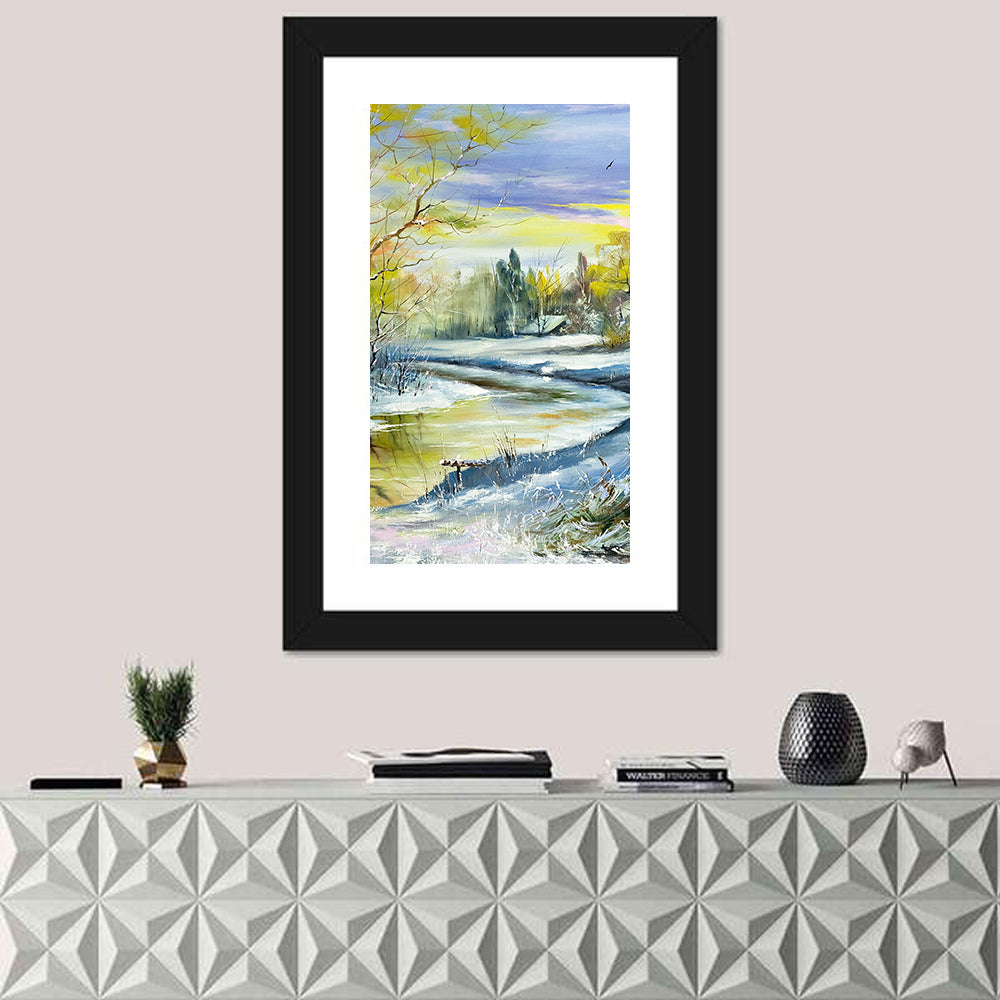 Winter River at Golden Hour Wall Art