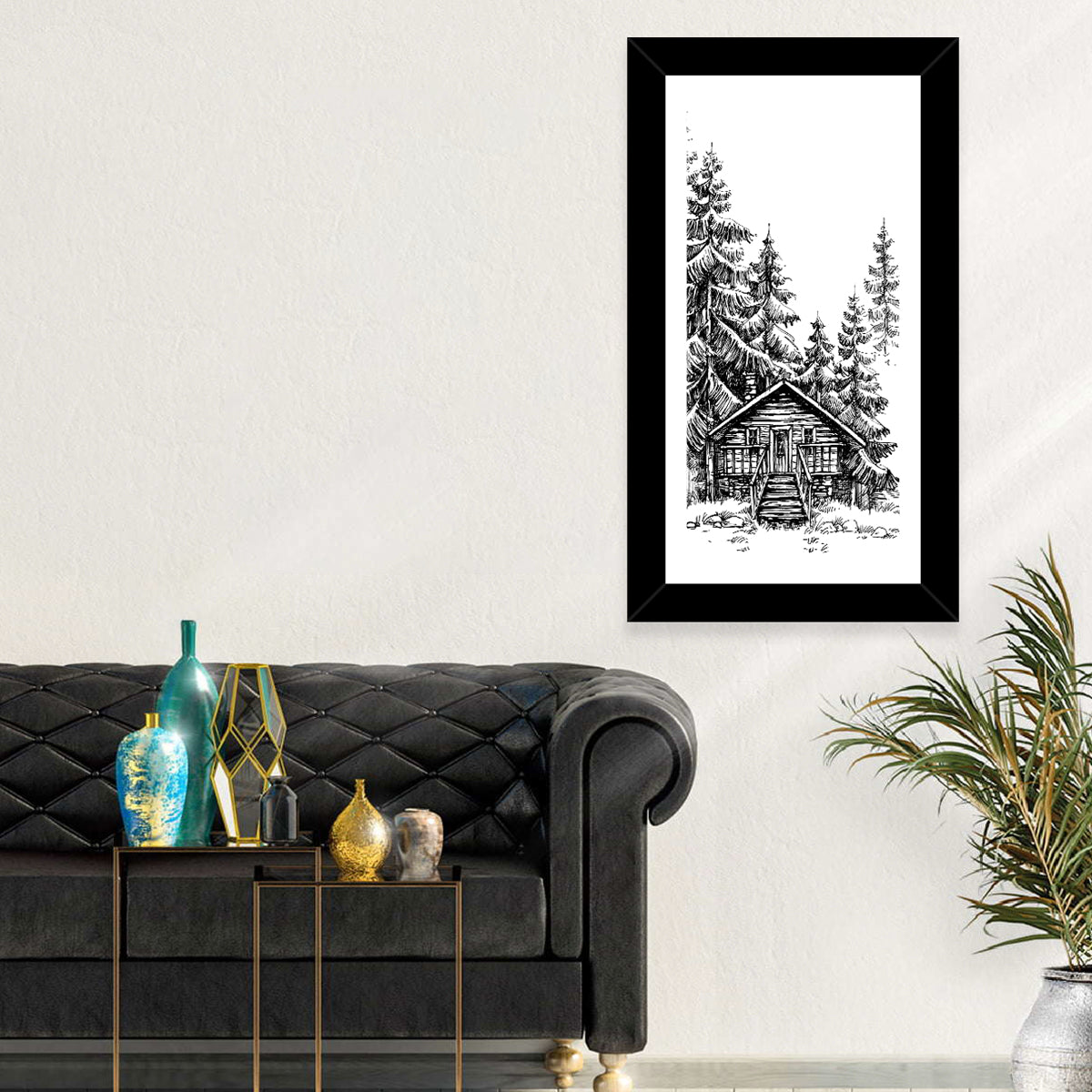 Log Cabin Sketch Wall Art