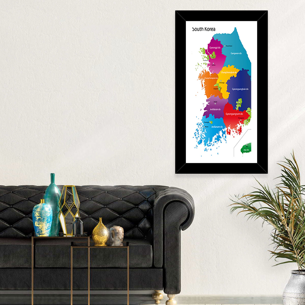 Colorful South Korea Map Wall Art
