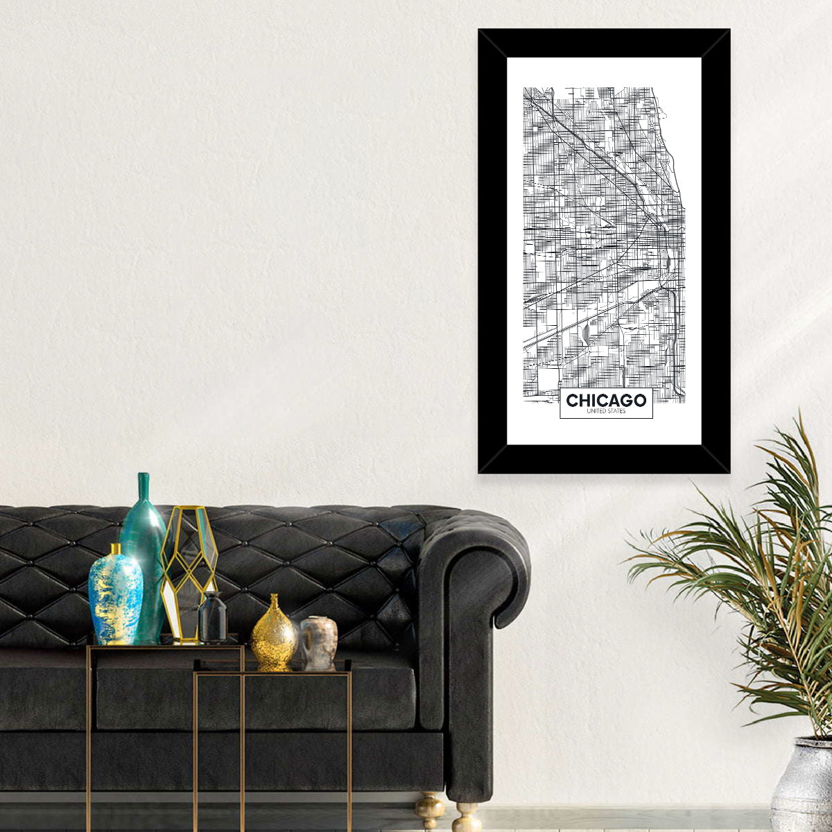Chicago Street Grid Map Wall Art in a room, portrait