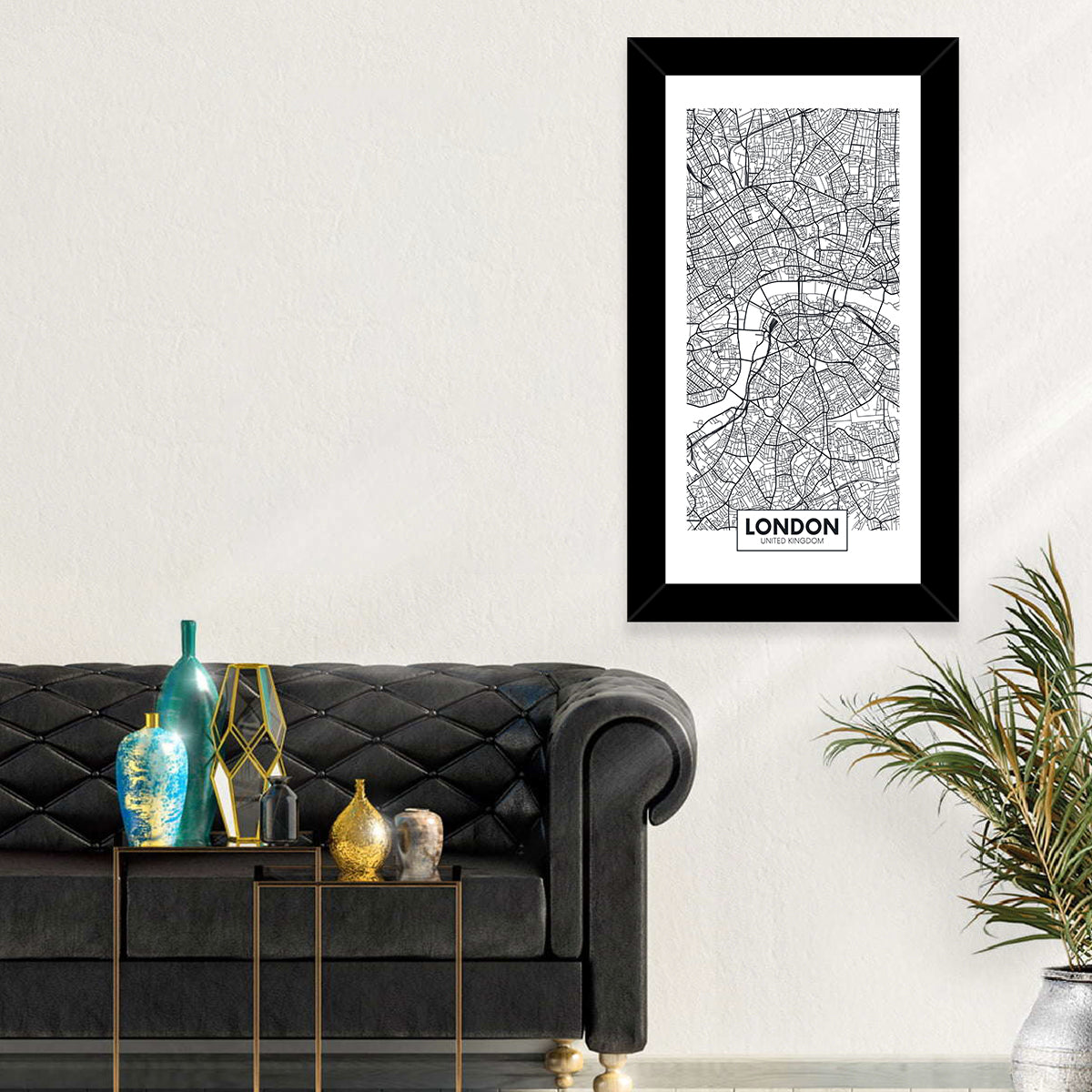 London Aerial Map Wall Art in a room, portrait