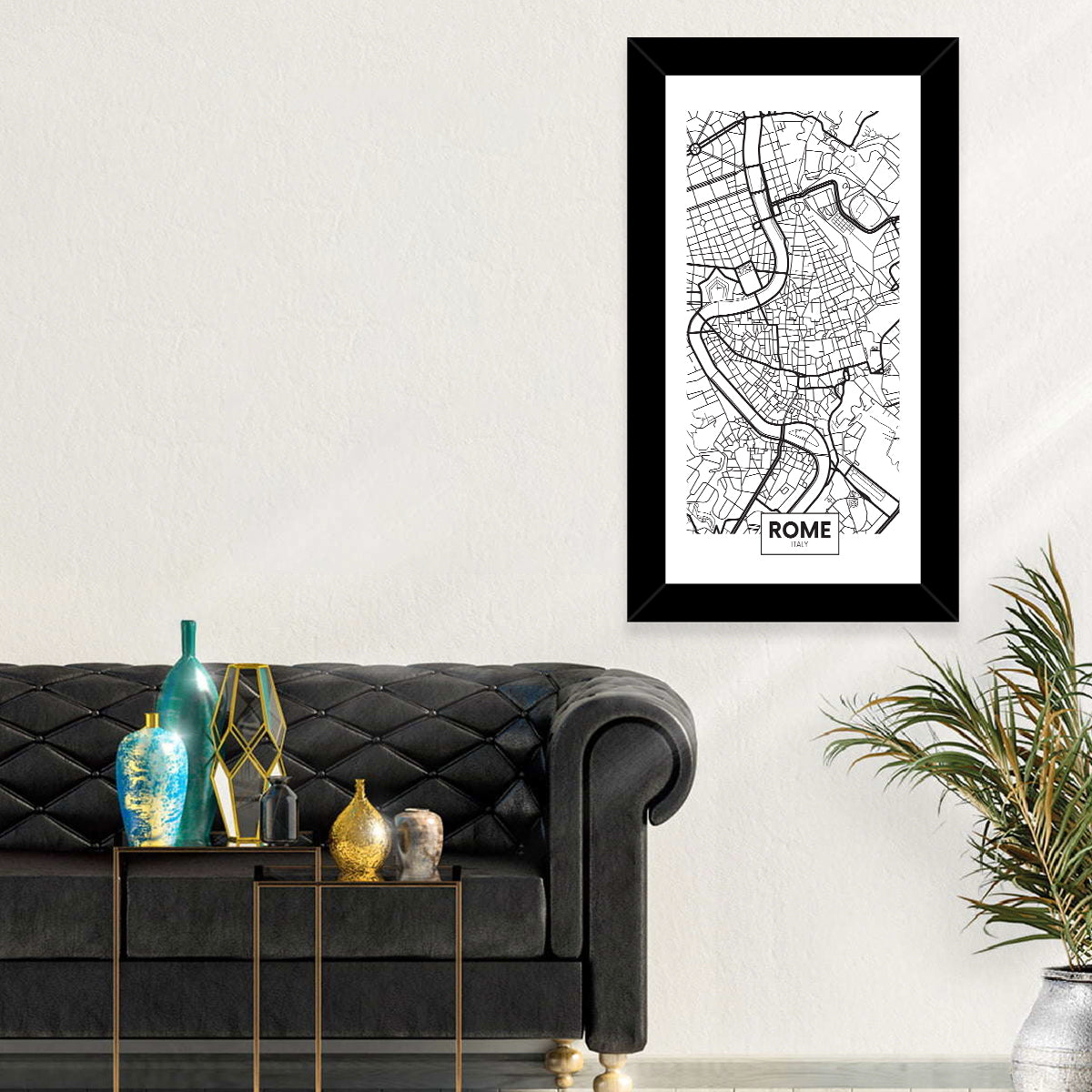 Minimalist Rome City Map Wall Art in a room, portrait
