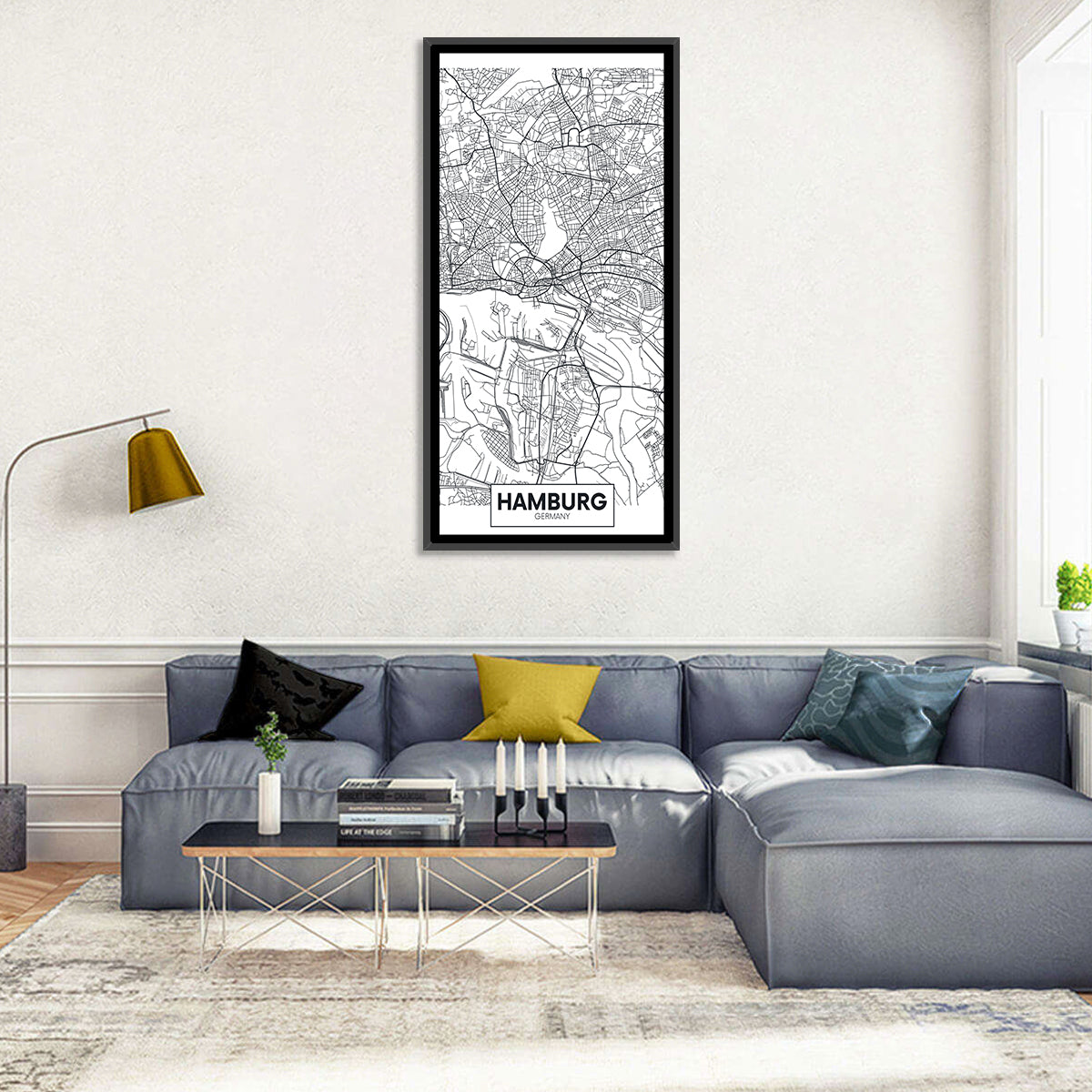 Hamburg City Map Wall Art in a room, portrait