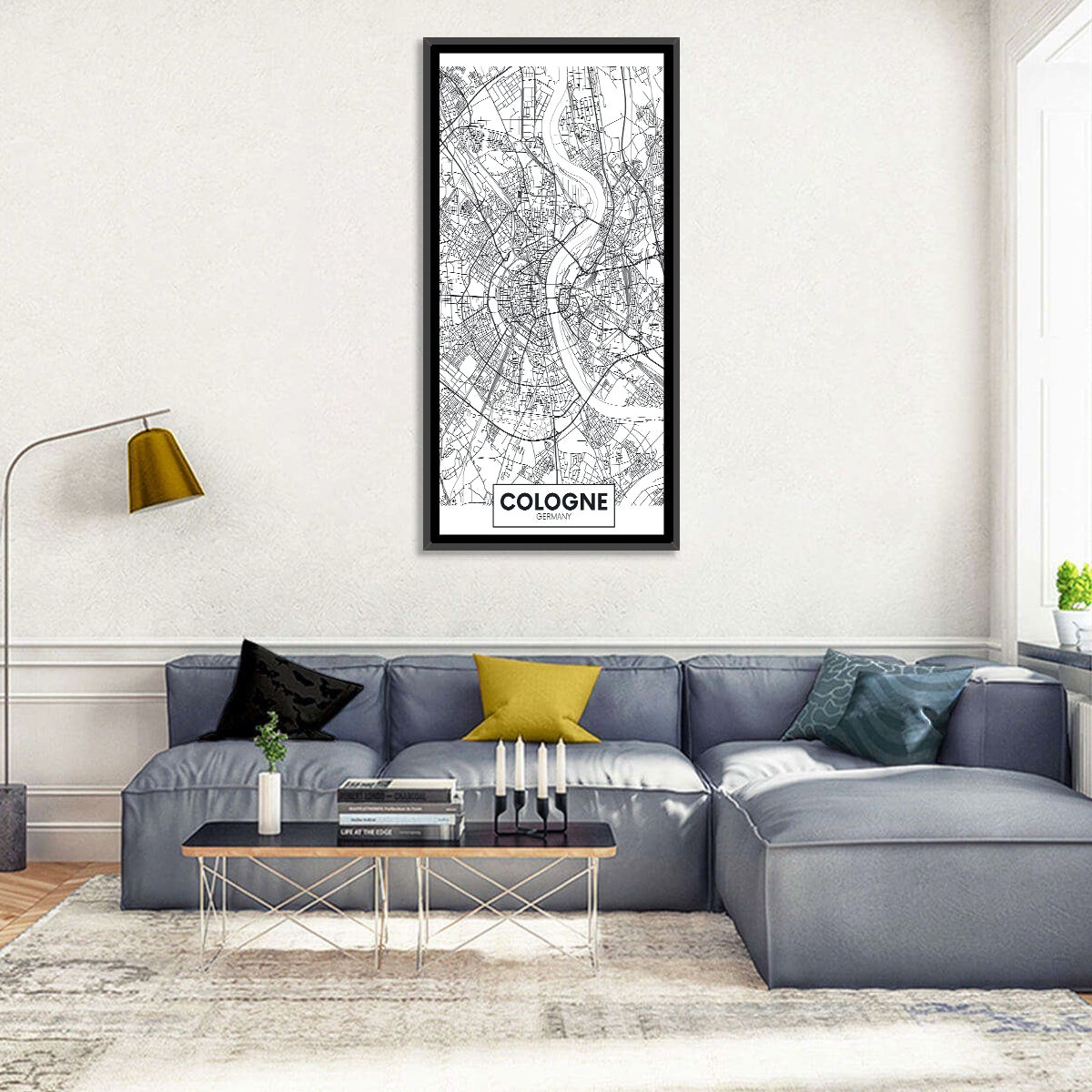 Cologne City Map Wall Art in a room, portrait