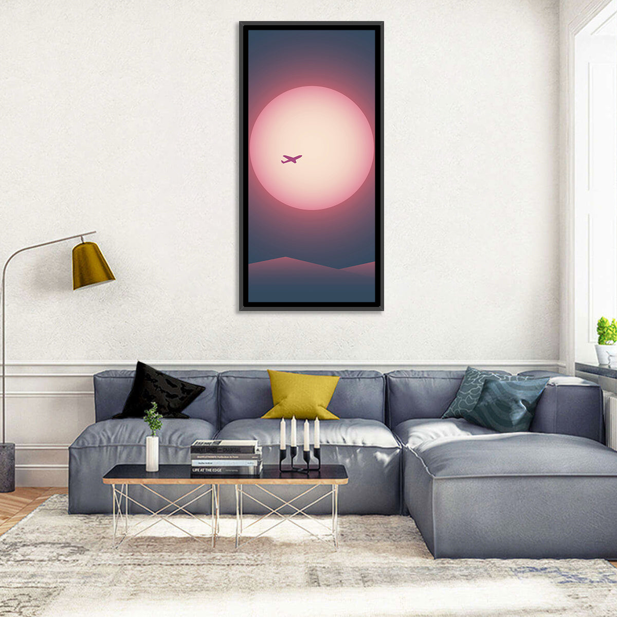 Airplane Flying Sunset Wall Art