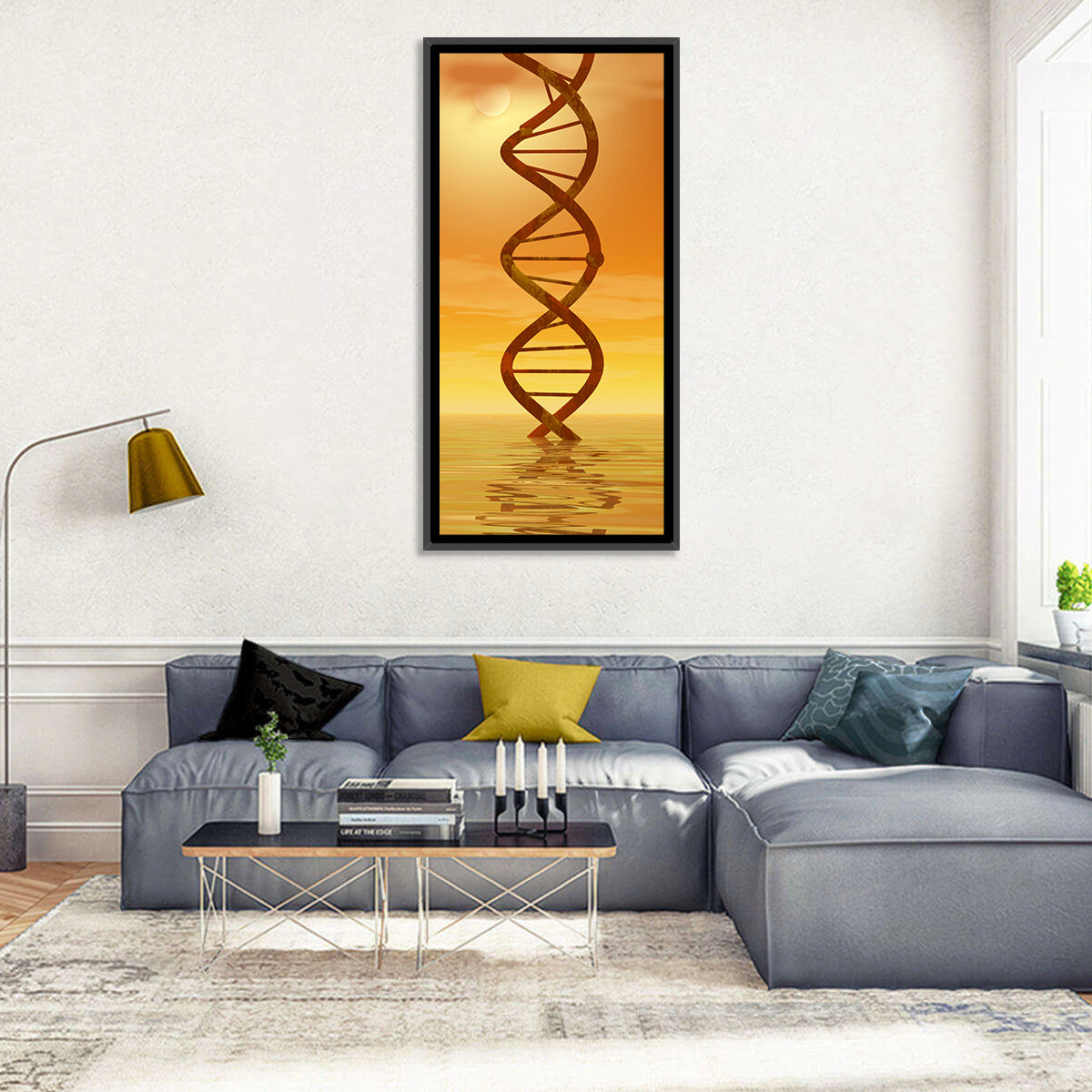 Dna Helix at Sunset Wall Art in a room, portrait