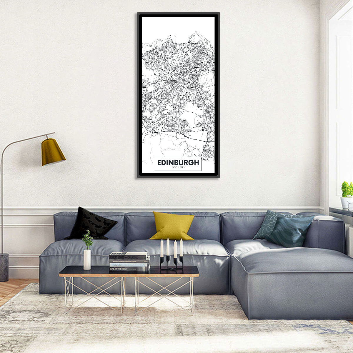 Edinburgh City Map Wall Art in a room, portrait