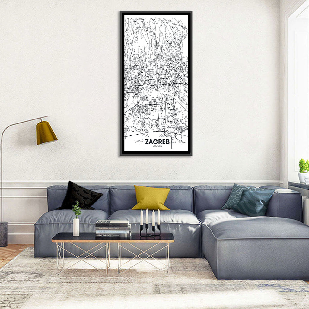 Zagreb City Map Wall Art