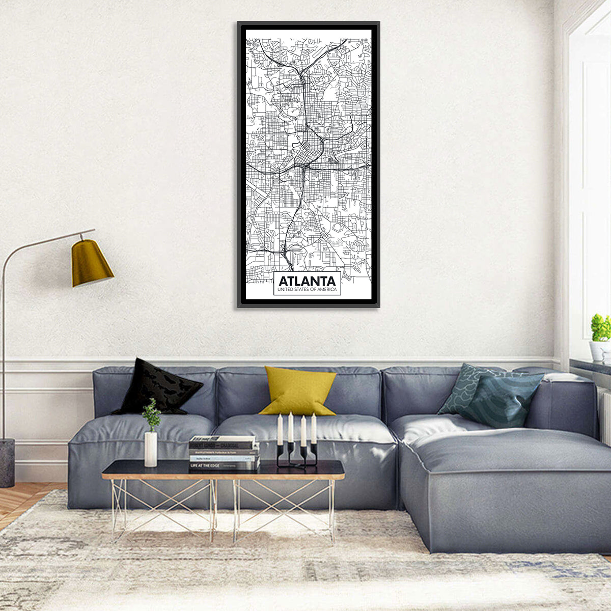 Atlanta City Map Wall Art in a room, portrait