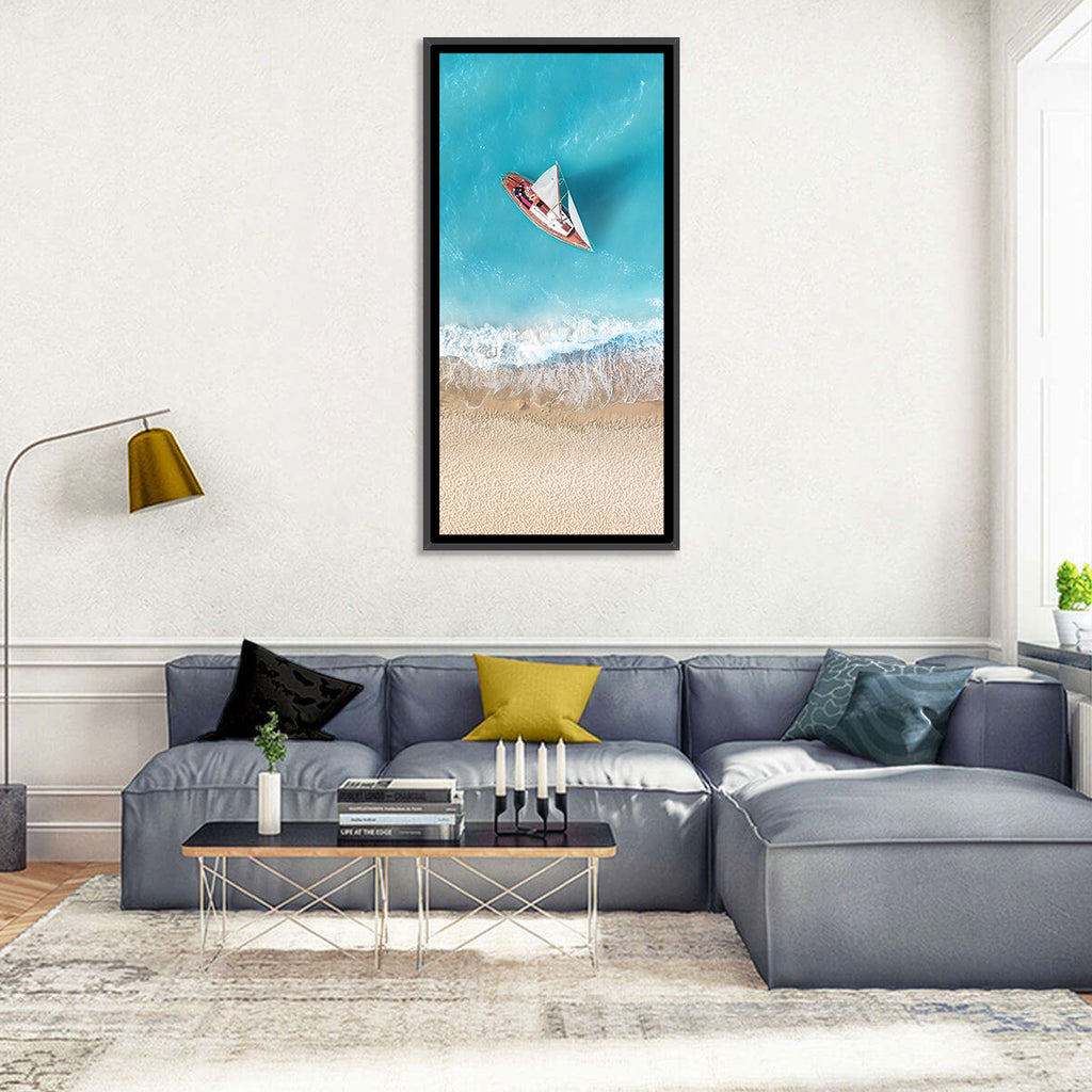 Centered Sailboat Over Turquoise Sea Wall Art