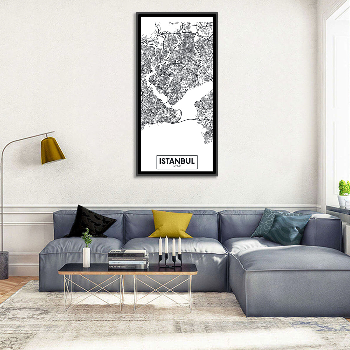 Istanbul City Map Wall Art in a room, portrait