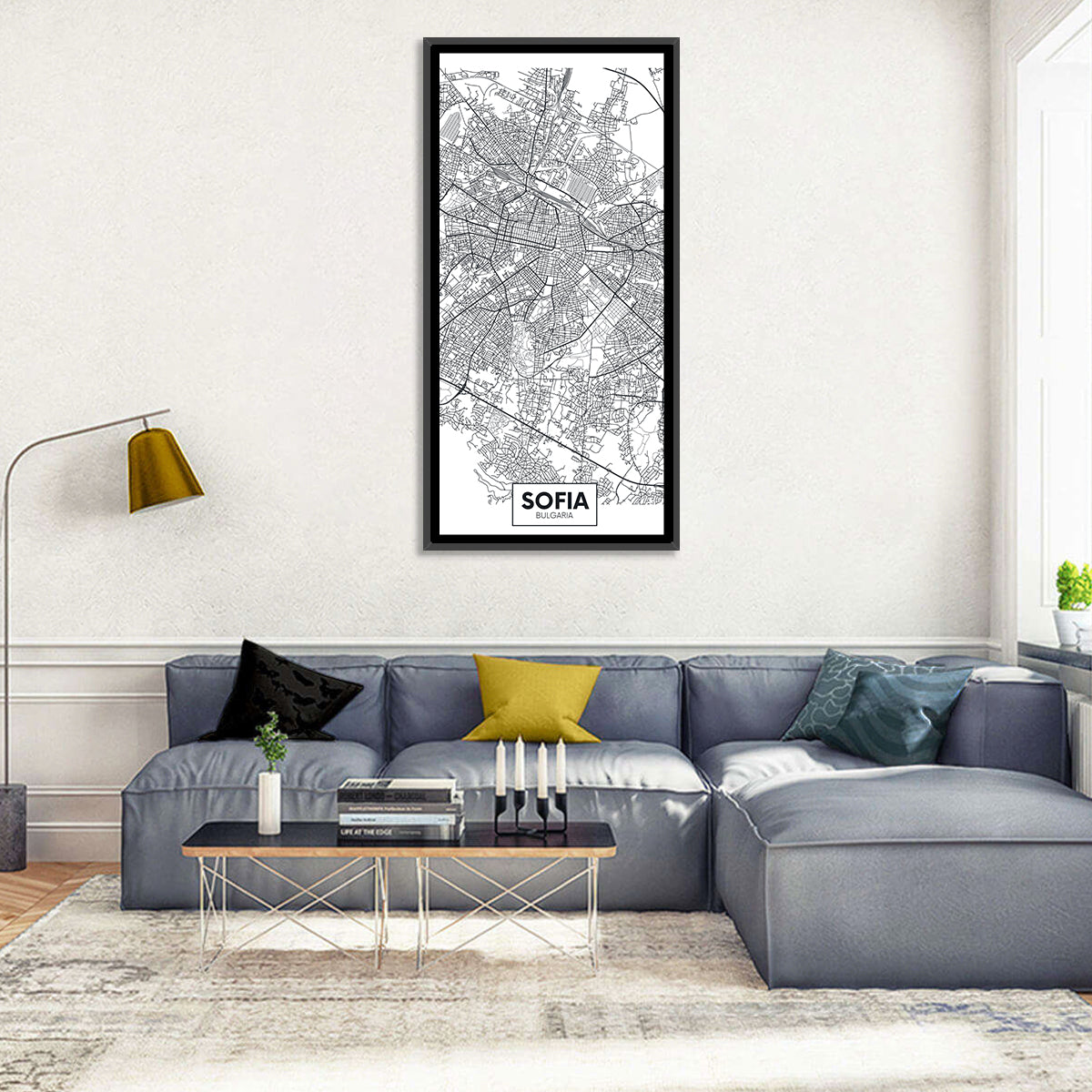 Sofia City Map Wall Art in a room, portrait