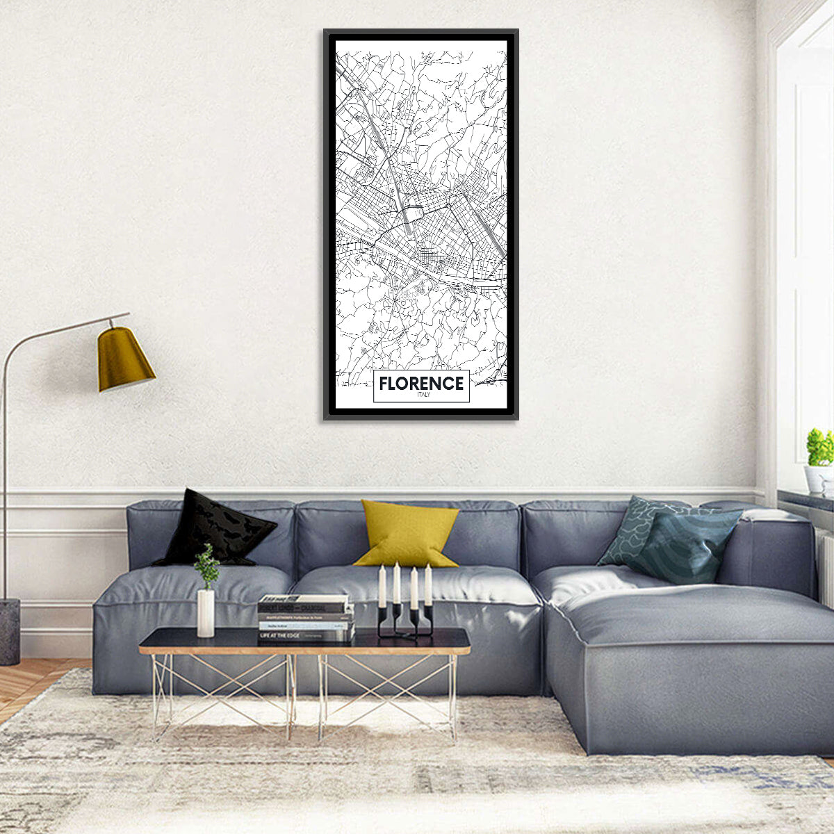 Florence Street Grid Map Wall Art in a room, portrait