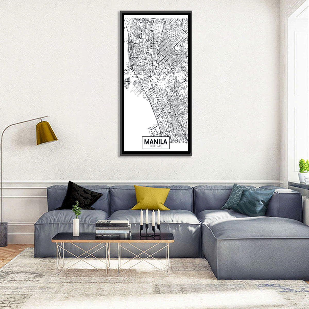 Manila Minimalist City Map Wall Art in a room, portrait