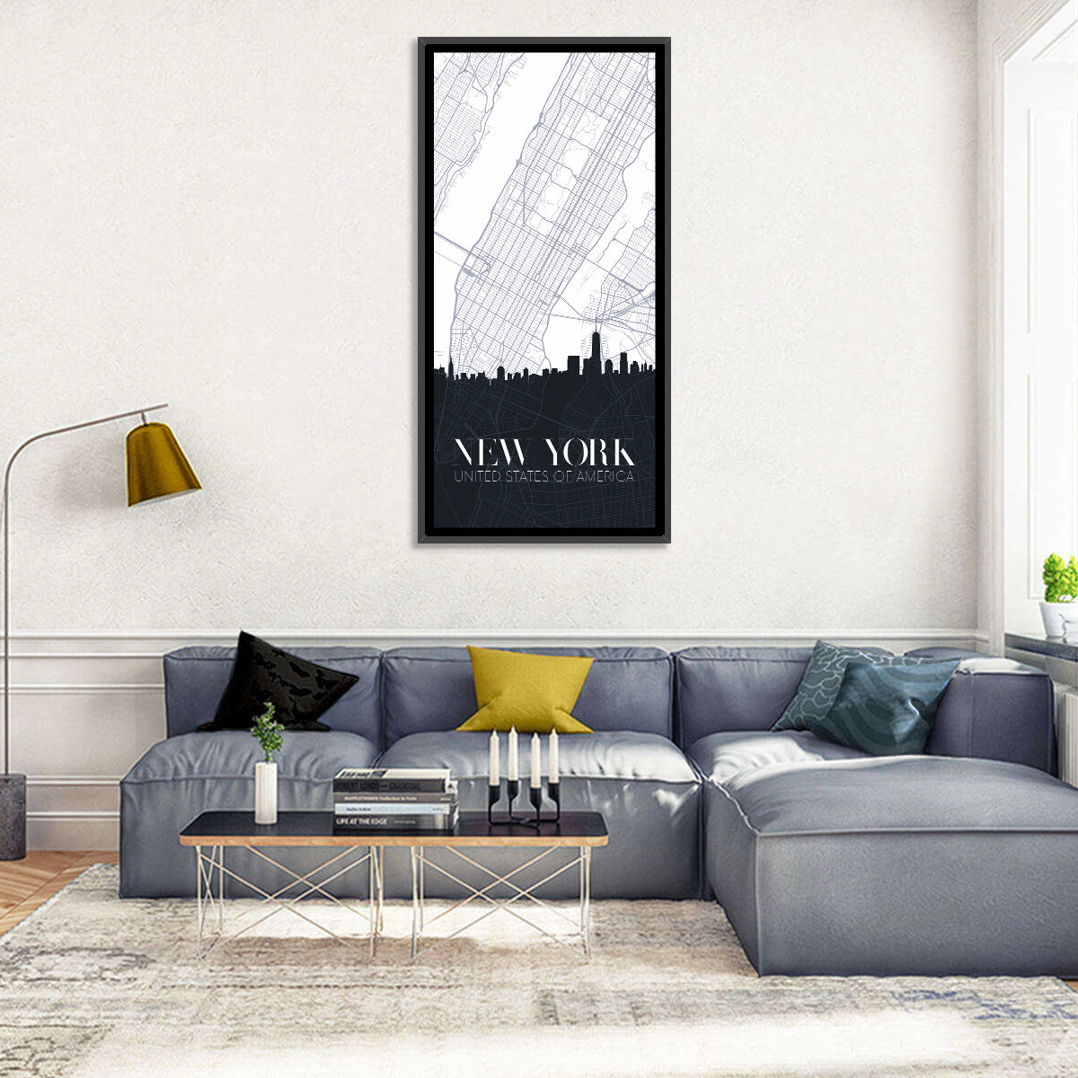 Manhattan Map with Skyline Wall Art