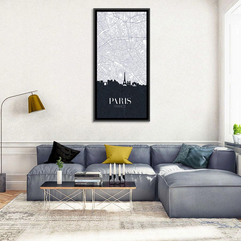Paris Map with Eiffel Silhouette Wall Art