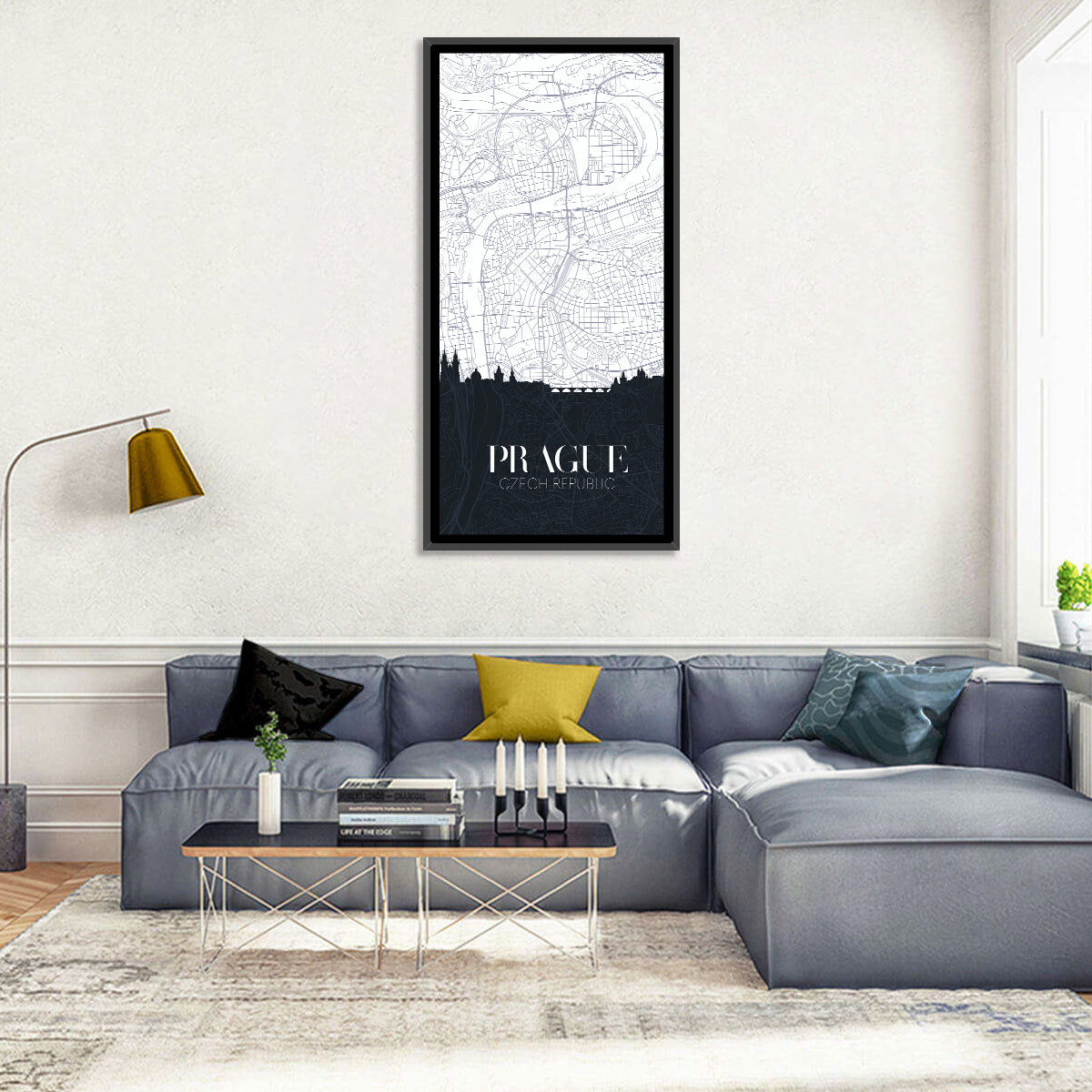 Prague Map with Charles Bridge Wall Art