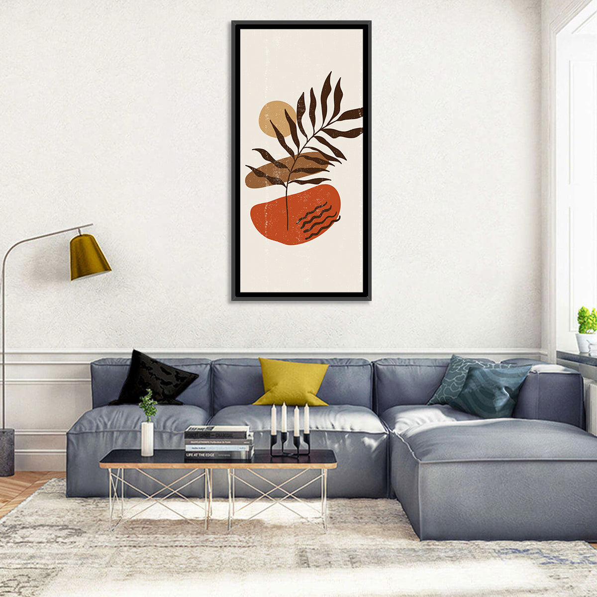 Fern with Terracotta Sun Wall Art in a room, portrait