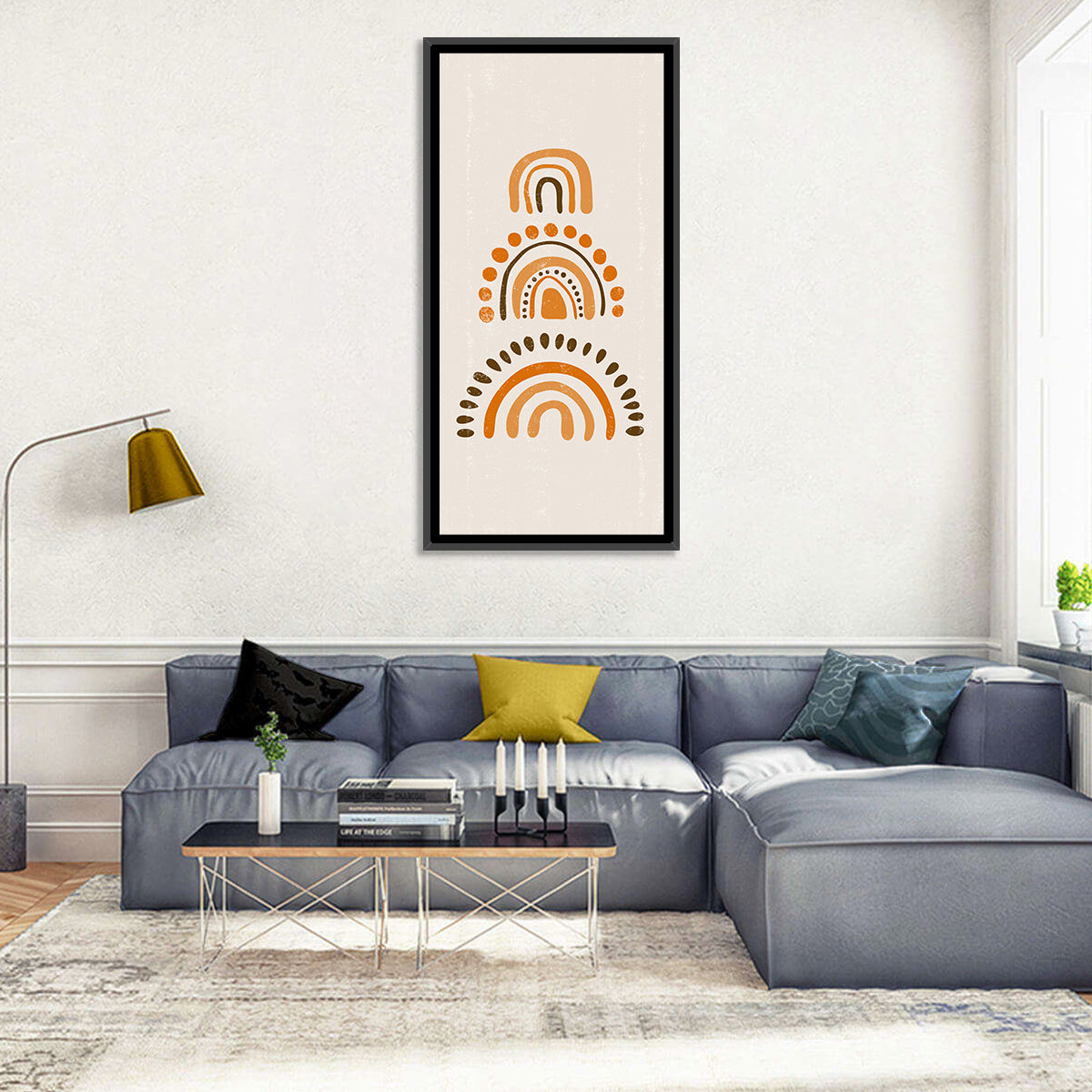Vintage Boho Rainbow Arches Wall Art in a room, portrait