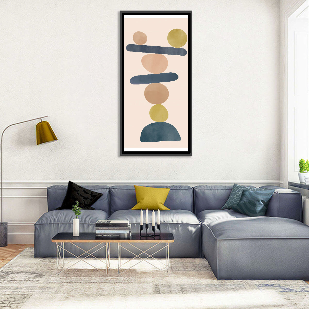 Balanced Stone Stack Wall Art in a room, portrait
