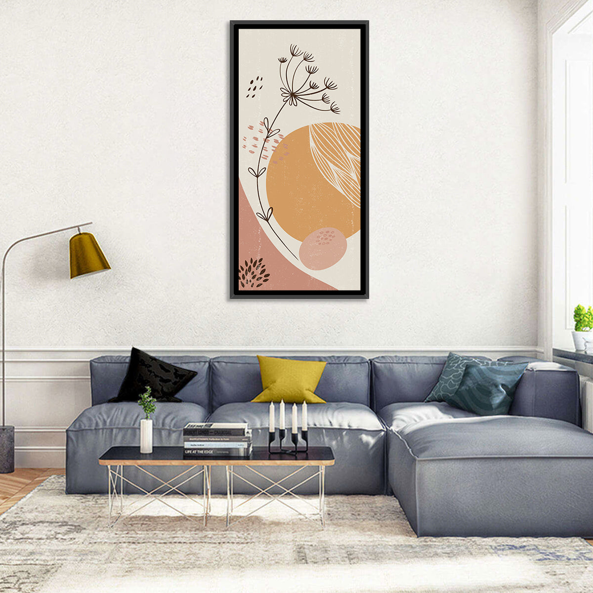 Terracotta Wildflower Abstract Wall Art in a room, portrait