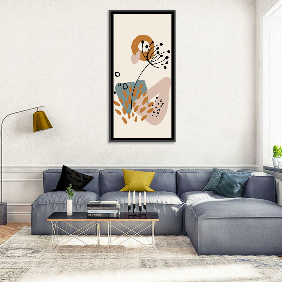 Minimalist Botanical Line Flower Wall Art in a room, portrait