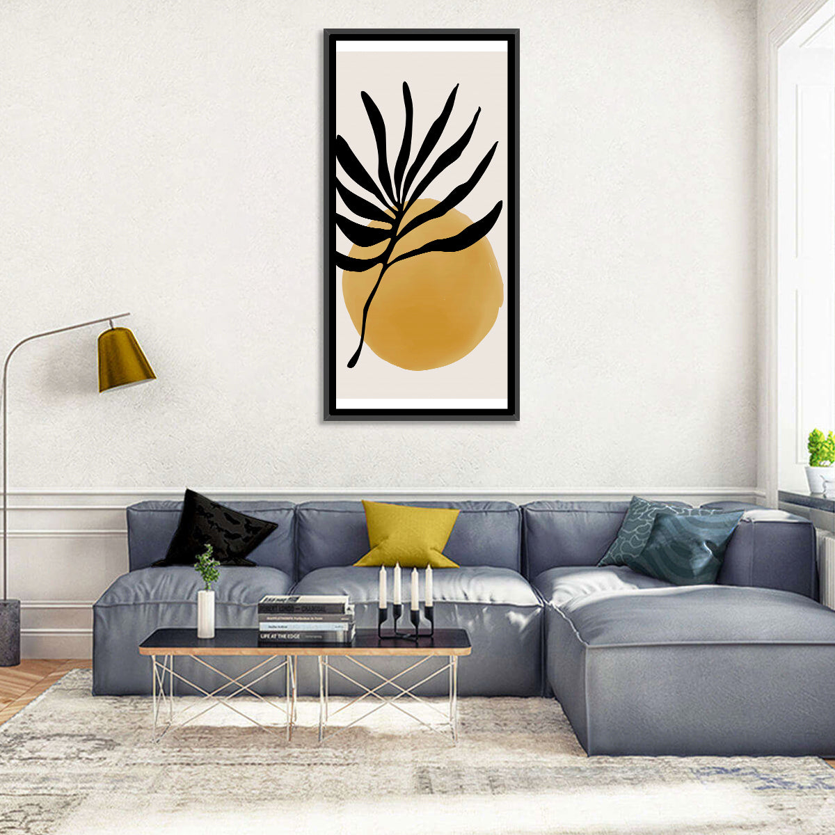 Mustard Sun with Dark Leaf Wall Art