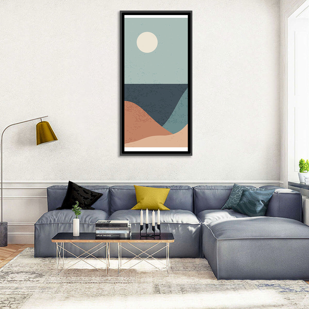 Moonlit Coastal Dunes Wall Art in a room, portrait