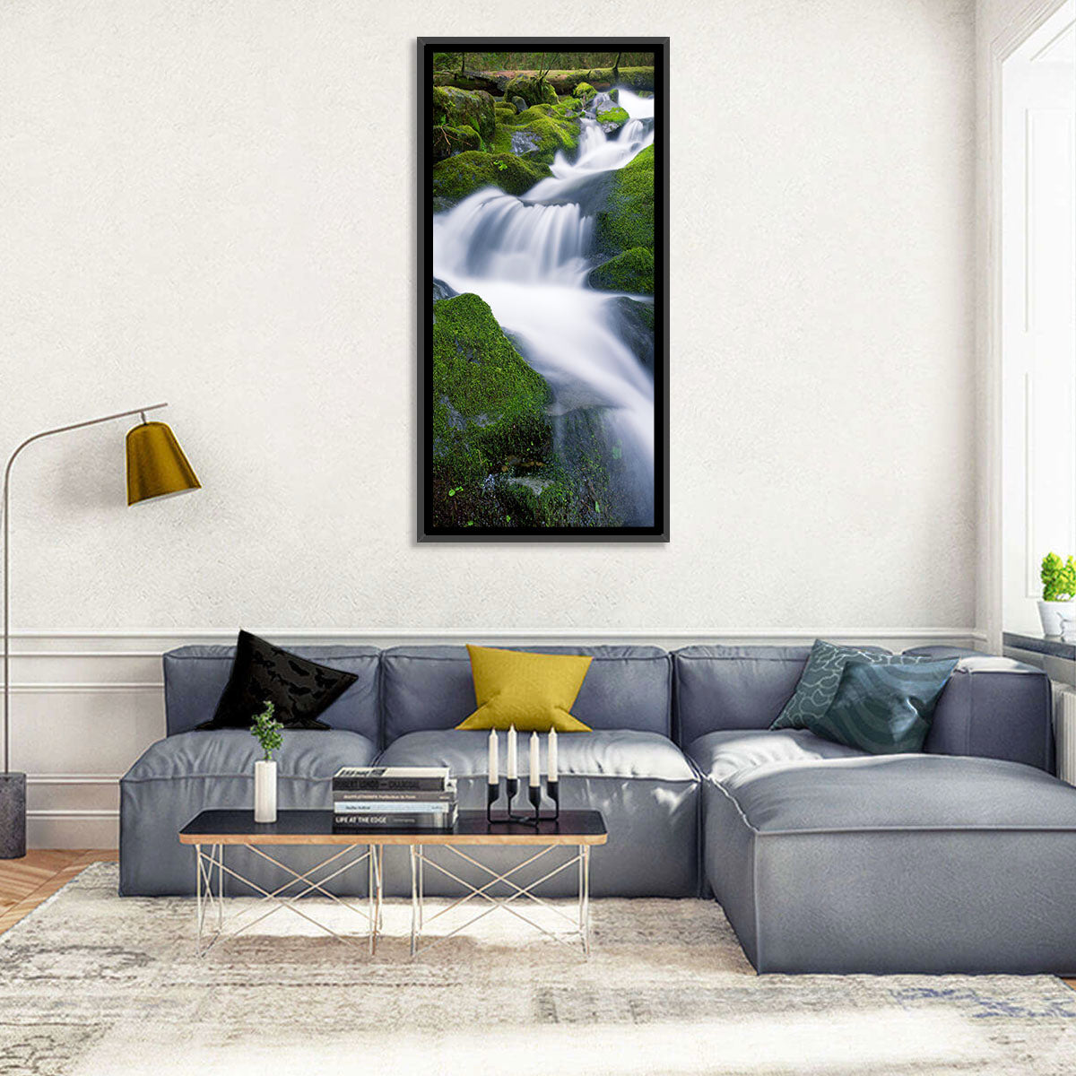 Olympic National Park Waterfall Wall Art in a room, portrait