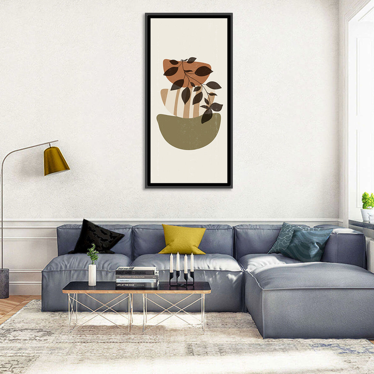 Falling Leaves Branch Wall Art in a room, portrait